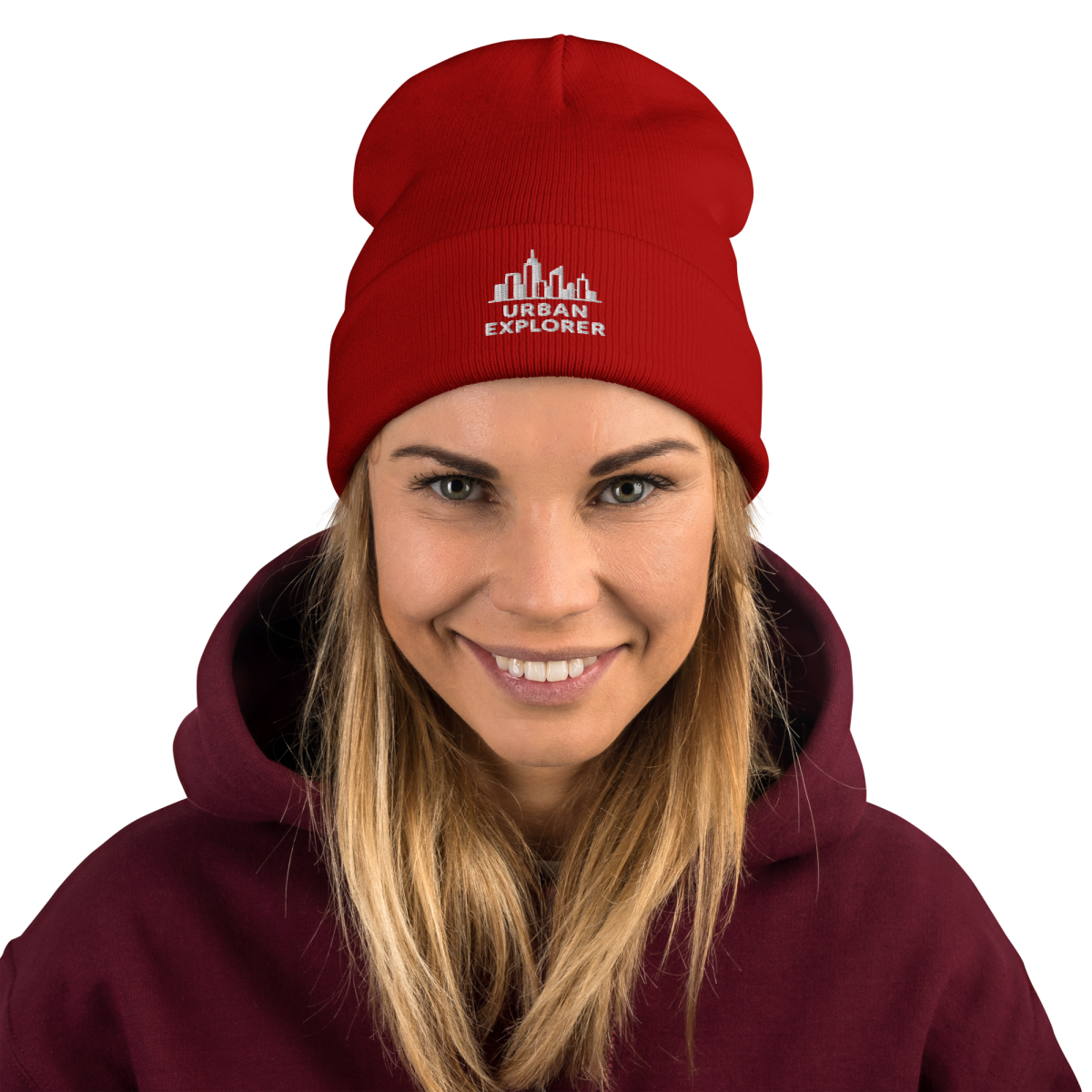 Urban Explorer Embroidered Beanie - Dark Red